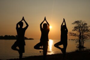 dawn, nature, yoga, island, sun, heath day, happy day, brown yoga, brown island, international yoga day, yoga pose, people doing yoga